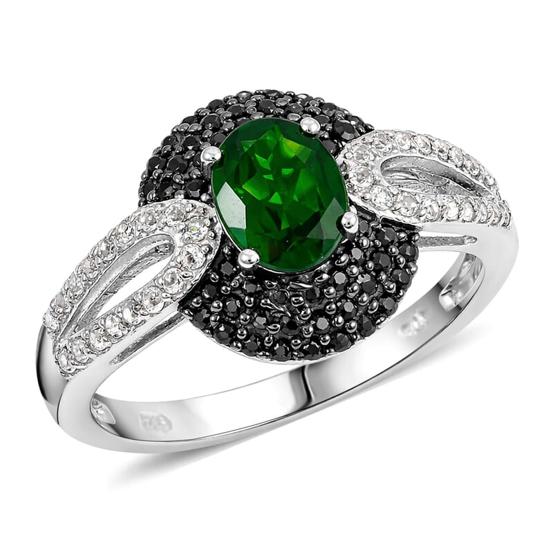 Chrome Diopside and Multi Gemstone 2.31 ctw Split Ring in Platinum Over Sterling Silver (Size 10.0)