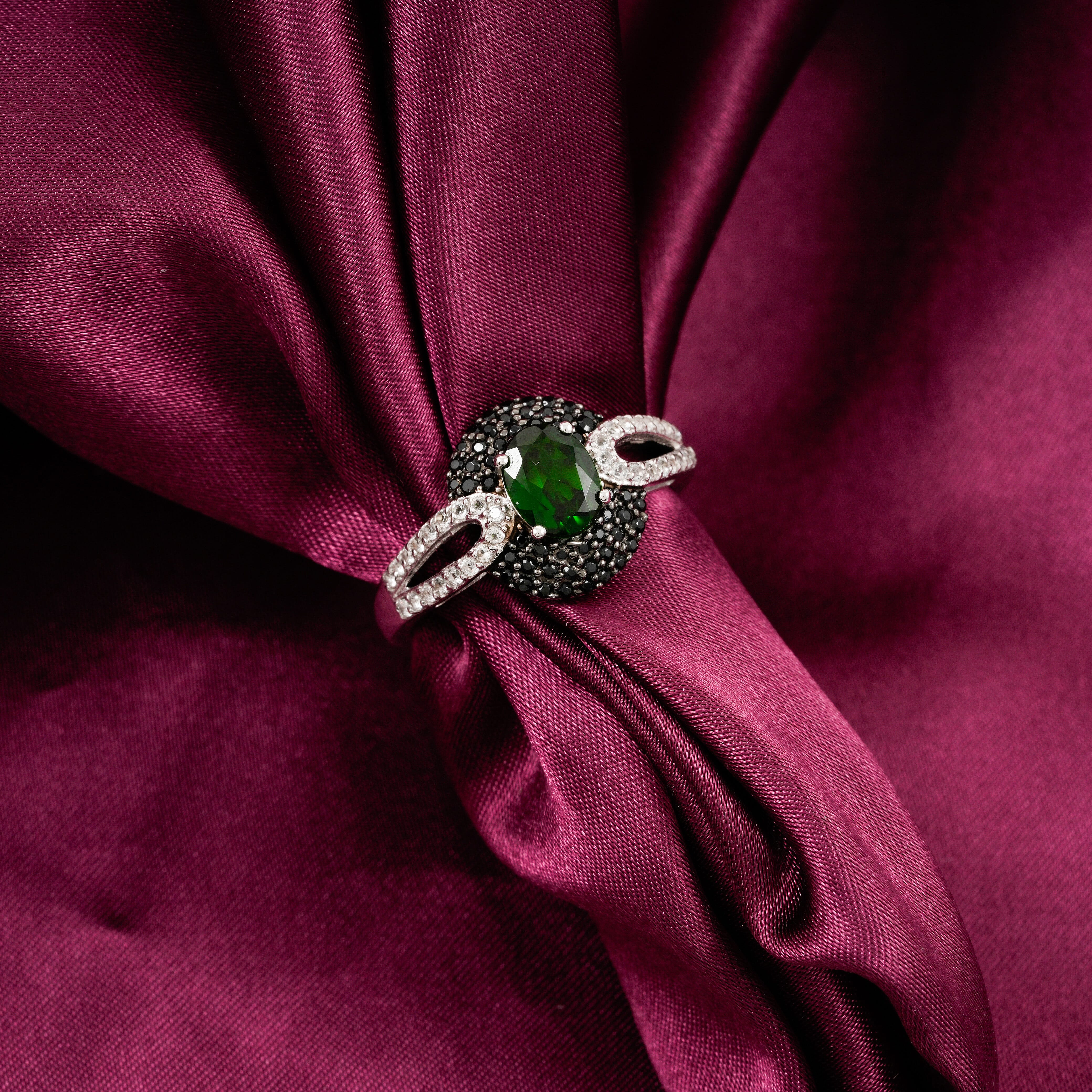 Chrome Diopside and Multi Gemstone 2.31 ctw Split Ring in Platinum Over Sterling Silver (Size 10.0)