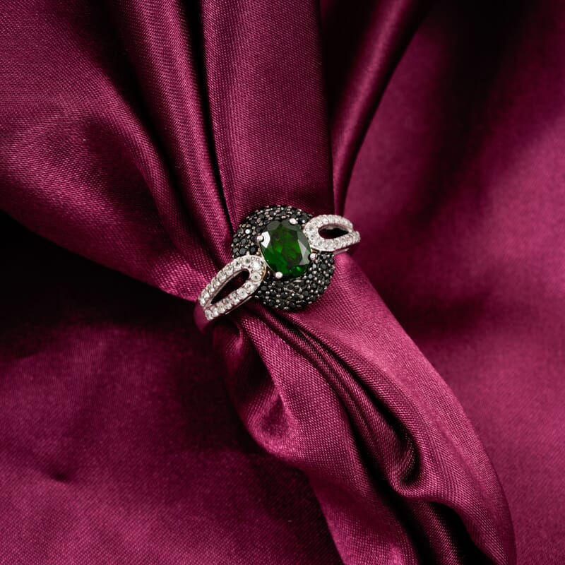 Chrome Diopside and Multi Gemstone 2.31 ctw Split Ring in Platinum Over Sterling Silver (Size 10.0)