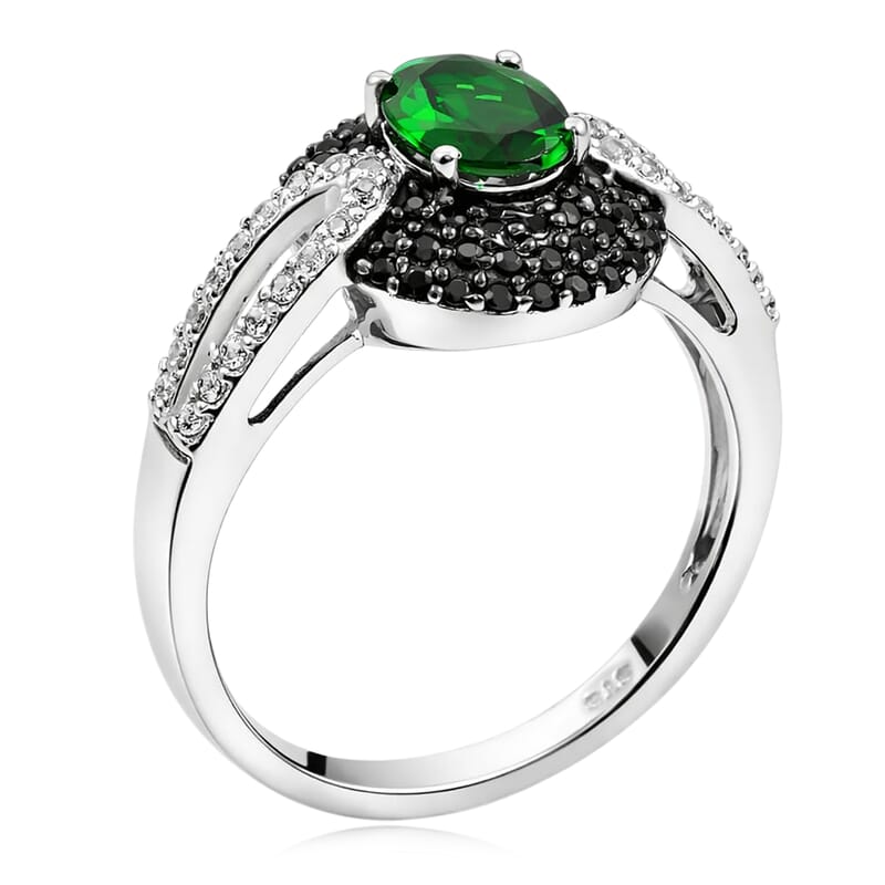 Chrome Diopside and Multi Gemstone 2.31 ctw Split Ring in Platinum Over Sterling Silver (Size 10.0)