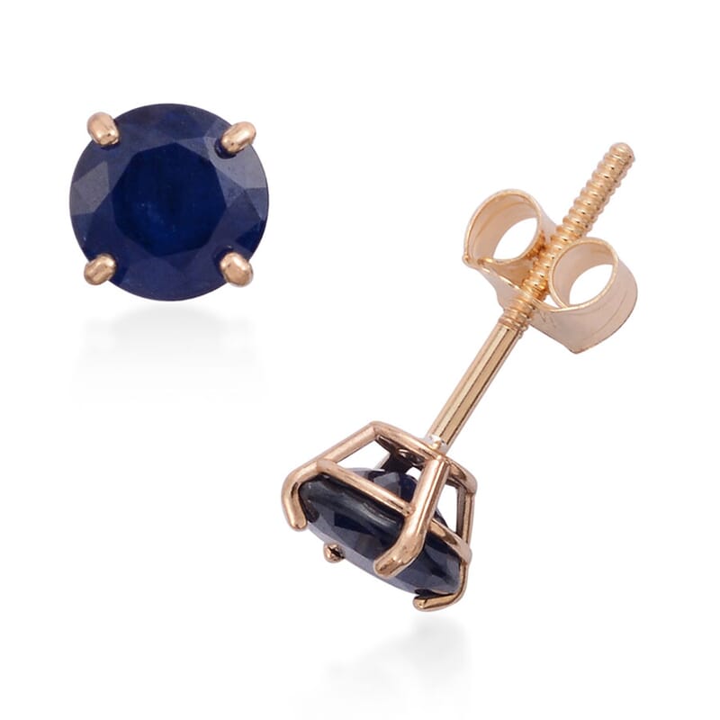 14K Yellow Gold Madagascar Blue Sapphire Round Stud Earrings 1.20 ctw