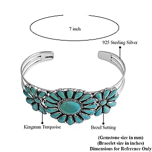 Santa Fe Style Kingman Turquoise 20.00 ctw Floral Cuff Bracelet in Sterling Silver (7 in)