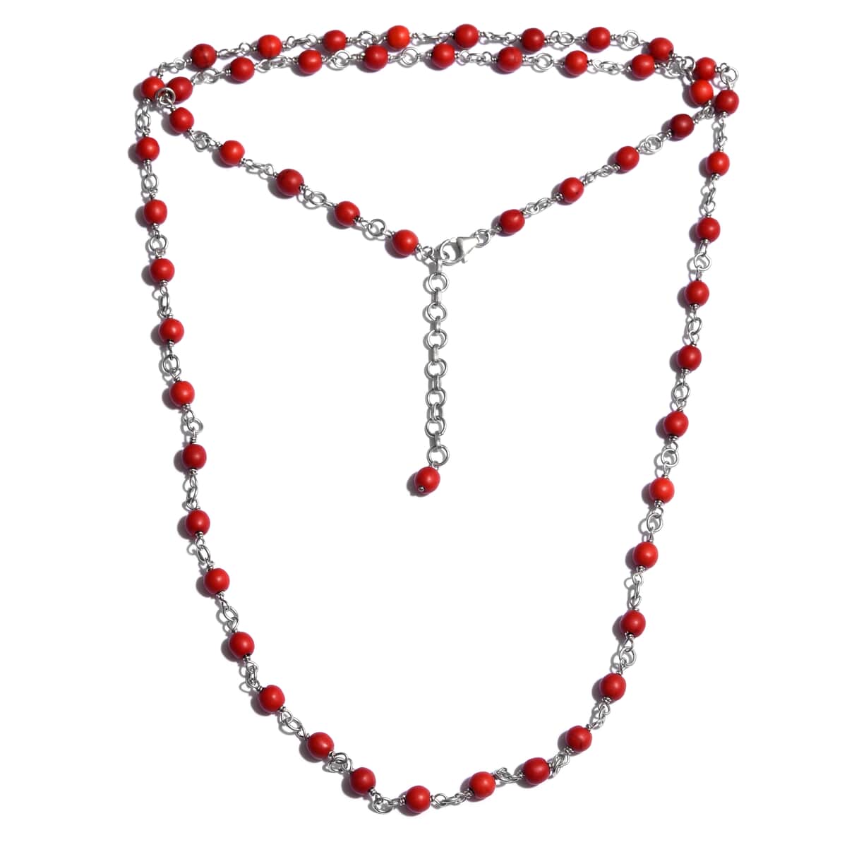 Red Howlite Necklace 34 Inch in Platinum Over Sterling Silver 89.25 ctw image number 0