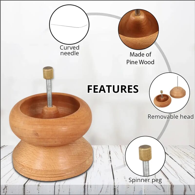 Seed Bead Spinner with Big Eye Beading Needle, Wooden Spin and String Beading Spinner Jewellery Making Tool with Curved Needle