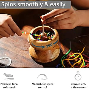 Seed Bead Spinner with Big Eye Beading Needle, Wooden Spin and String Beading Spinner Jewellery Making Tool with Curved Needle