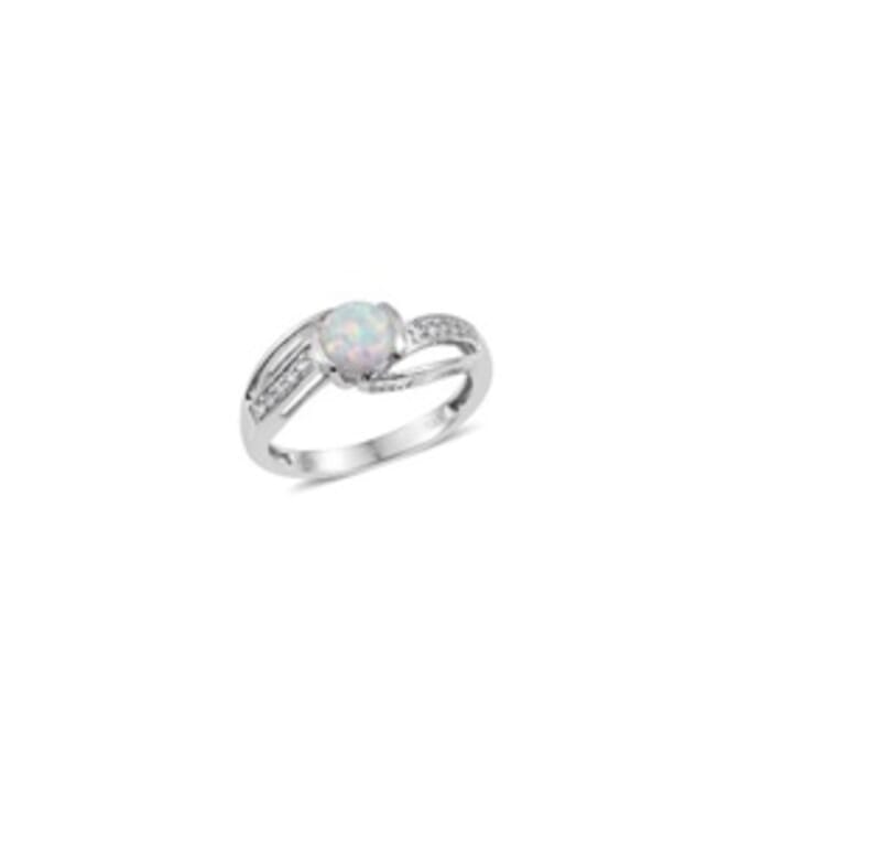 Lab Created Milky Opal and Lab Created White Sapphire Ring in Sterling Silver (Size 7.0)