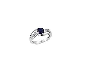 Created Blue Sapphire, Created White Sapphire Sterling Silver Ring (Size 7) TGW 1.072 Cts. TGW 1.07 Cts.