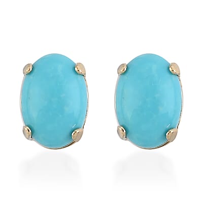 Sleeping Beauty Turquoise 1.30 ctw Oval Stud Earrings in 14K Yellow Gold