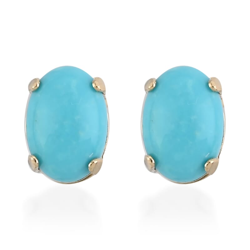 Sleeping Beauty Turquoise 1.30 ctw Oval Stud Earrings in 14K Yellow Gold