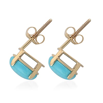 Sleeping Beauty Turquoise 1.30 ctw Oval Stud Earrings in 14K Yellow Gold