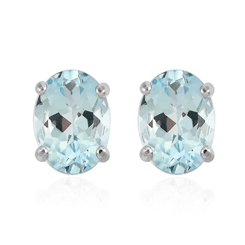 Mangoro Aquamarine 1.35 ctw Solitaire Stud Earrings in 14K White Gold