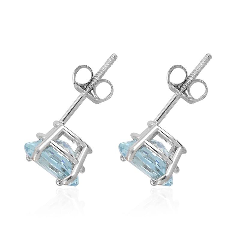 Mangoro Aquamarine 1.35 ctw Solitaire Stud Earrings in 14K White Gold
