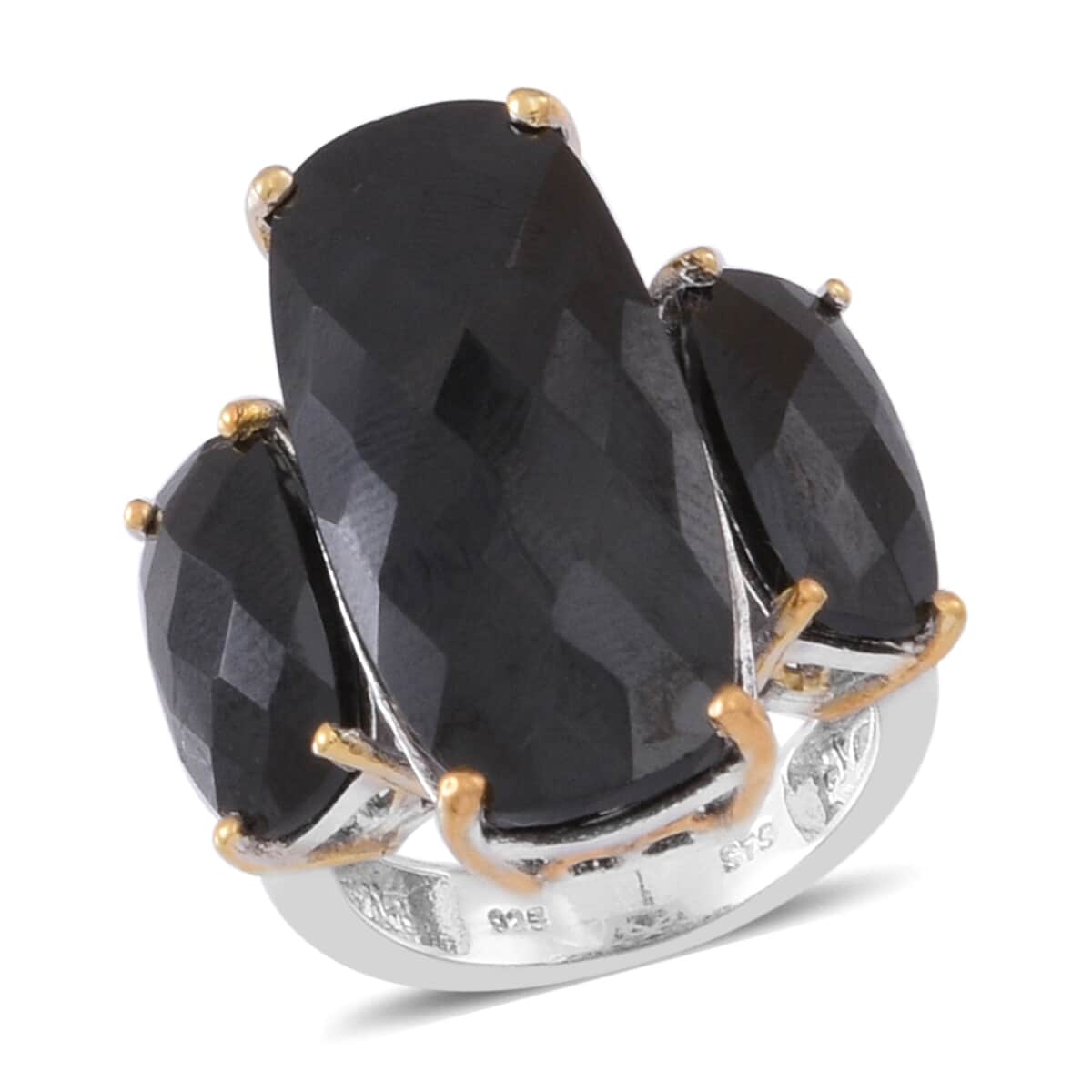 Thai Black Spinel 14K YG and Platinum Over Sterling Silver Statement Ring (Size 9.0) TGW 32.00 cts. image number 0