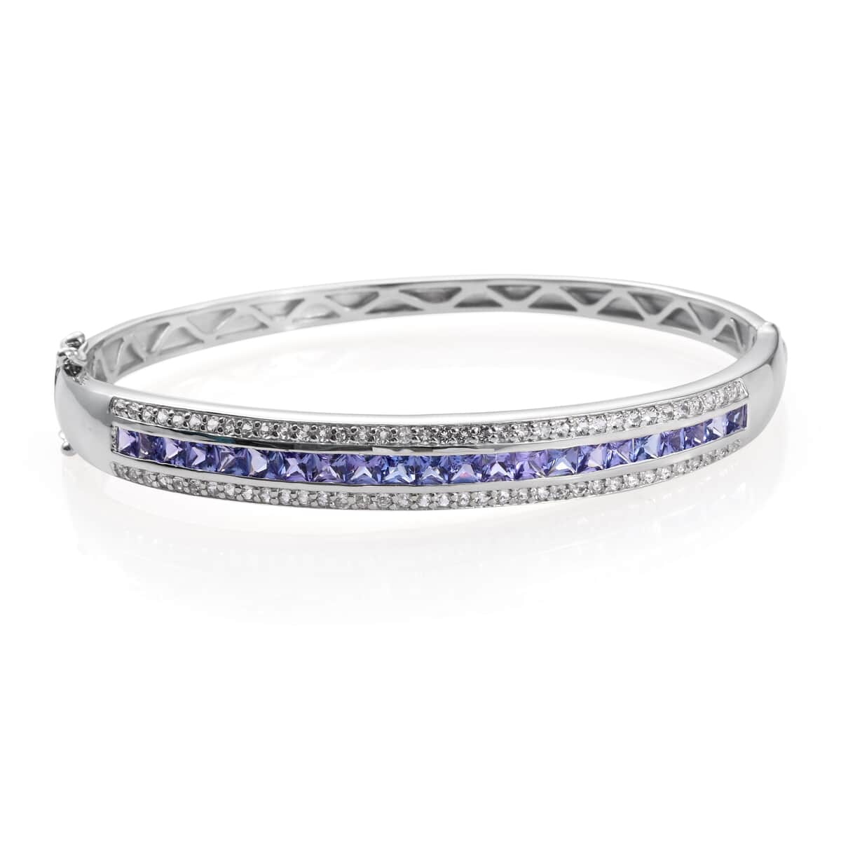 Premium Tanzanite and White Topaz Bangle Bracelet in Sterling Silver (7.25 in) 5.10 ctw image number 0