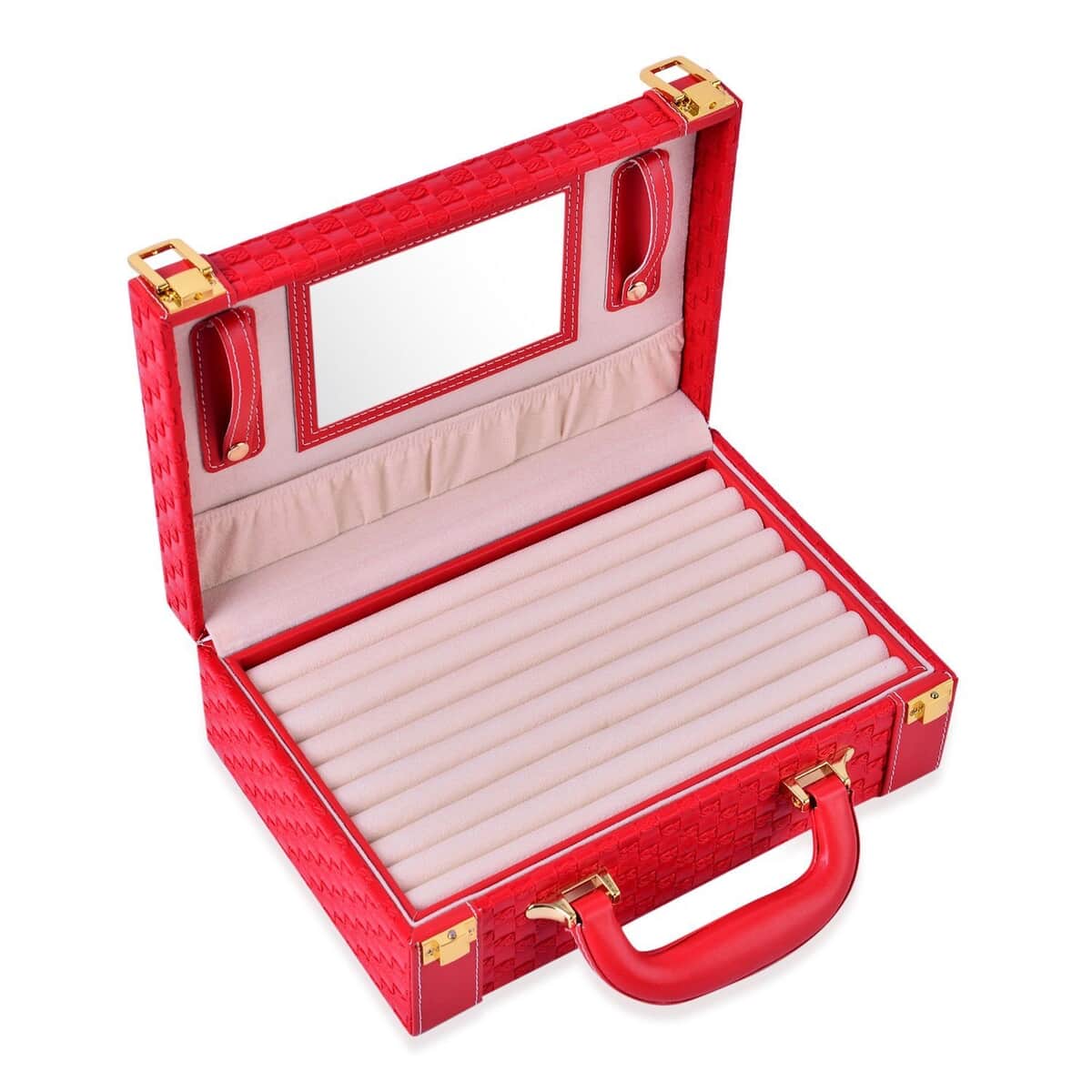 Red Faux Leather Woven Texture 2 Layer Briefcase Jewelry Box image number 0