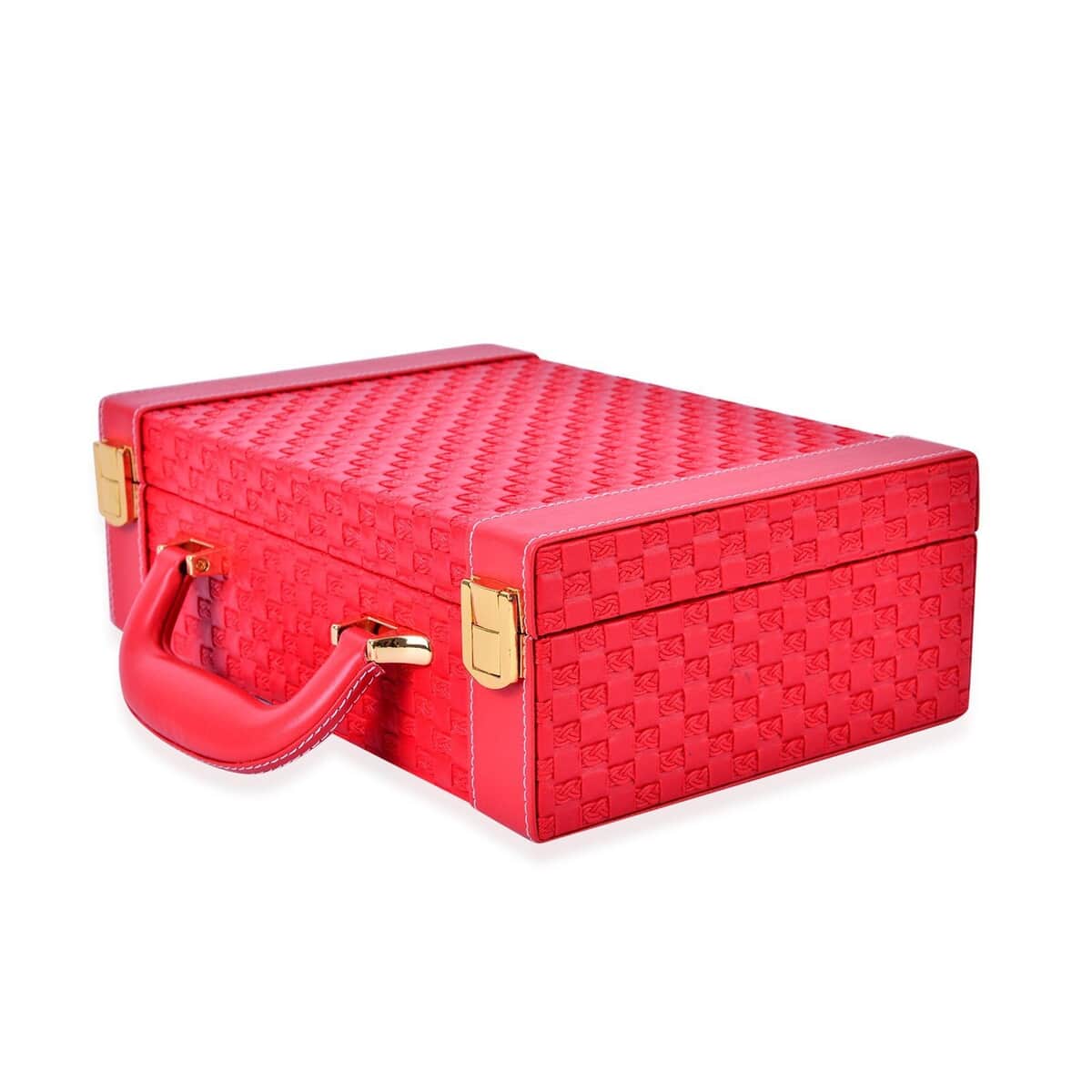 Red Faux Leather Woven Texture 2 Layer Briefcase Jewelry Box image number 2