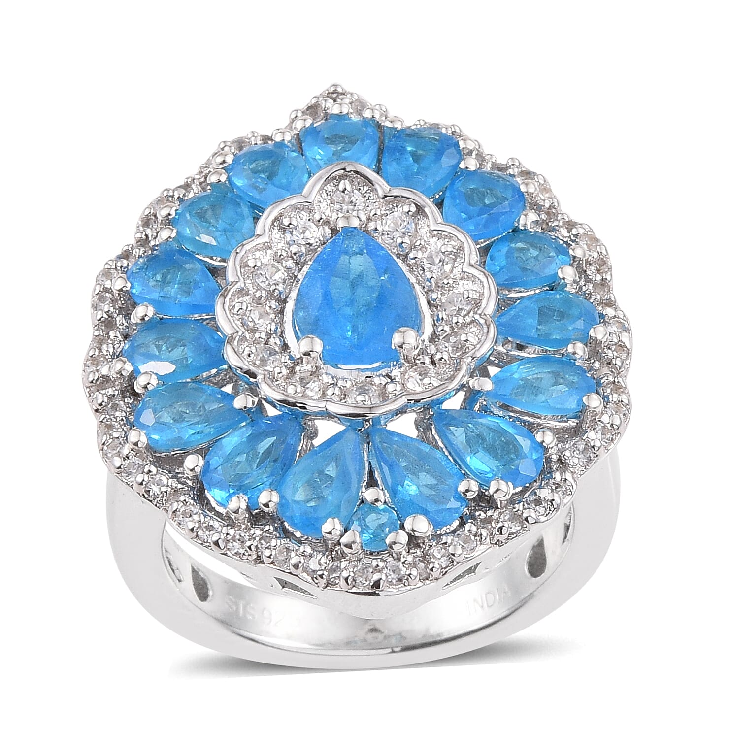 Malgache Neon Apatite and Cambodian Zircon Ring in Platinum Over Sterling Silver (Size 7.0) 4.00 ctw