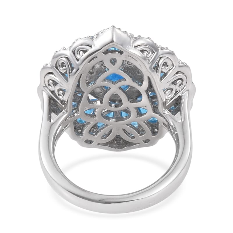 Malgache Neon Apatite and Cambodian Zircon Ring in Platinum Over Sterling Silver (Size 7.0) 4.00 ctw