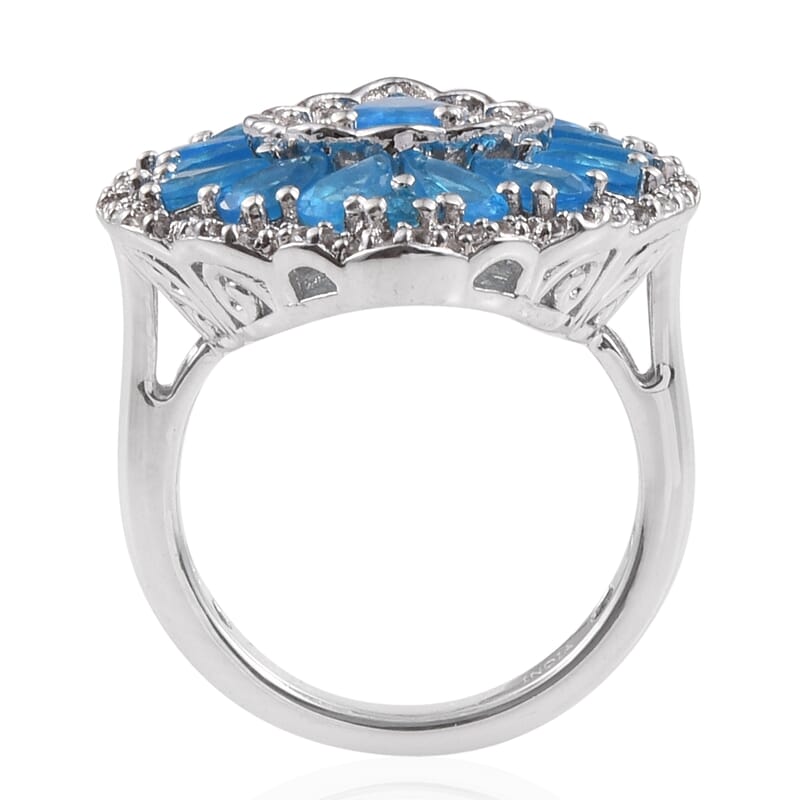 Malgache Neon Apatite and Cambodian Zircon Ring in Platinum Over Sterling Silver (Size 7.0) 4.00 ctw