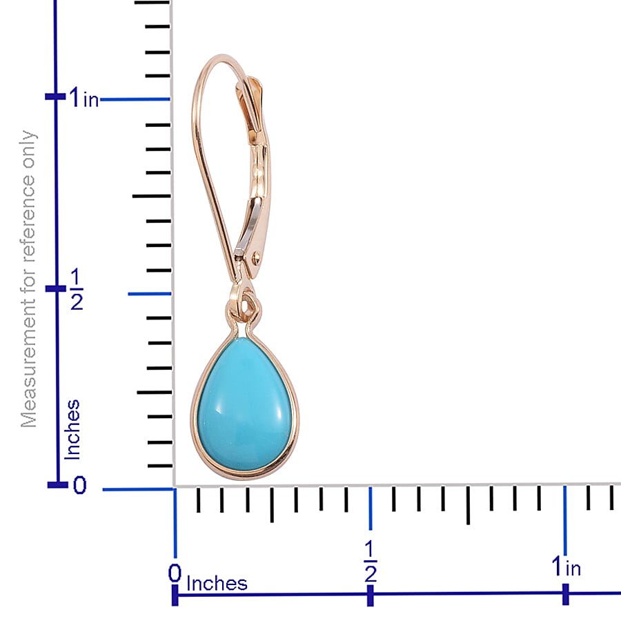 14K Yellow Gold Arizona Sleeping Beauty Turquoise Lever Back Dangle Earrings 1.80 ctw