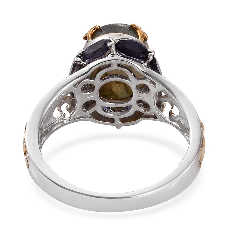 STS Closeout Malagasy Labradorite and Iolite Openwork Ring Size 7 and Pendant Necklace 20 Inches in 14K YG and Platinum Over Sterling Silver 16.44 ctw