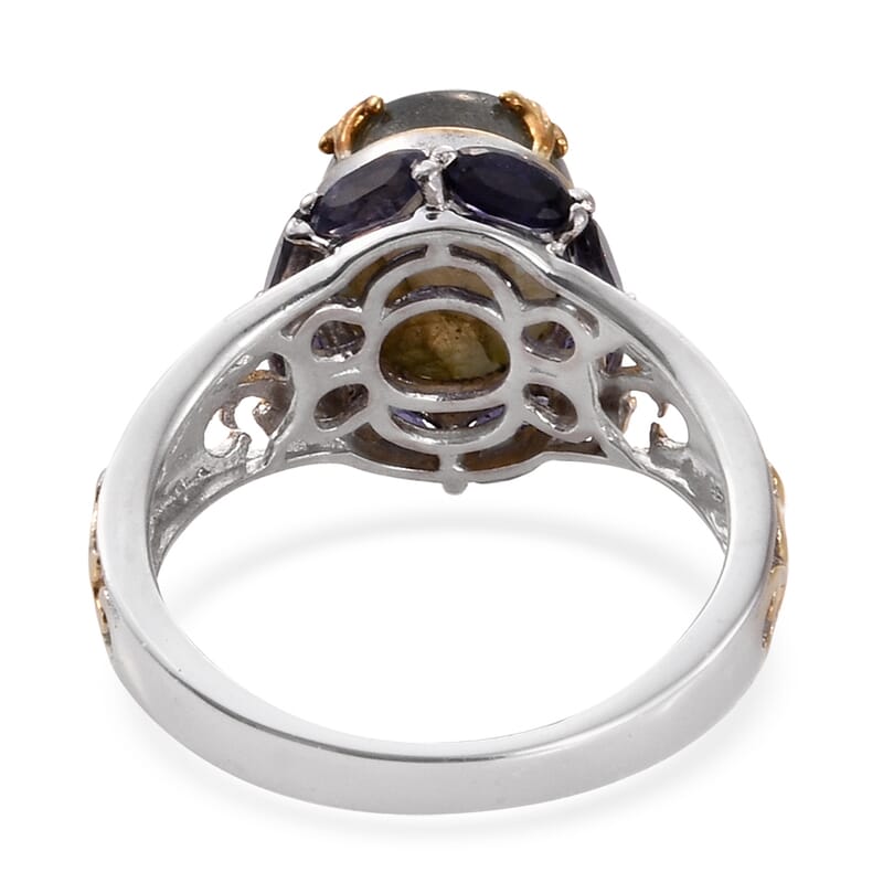 STS Closeout Malagasy Labradorite and Iolite Openwork Ring Size 7 and Pendant Necklace 20 Inches in 14K YG and Platinum Over Sterling Silver 16.44 ctw
