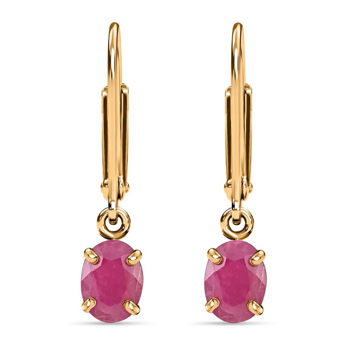 14K Yellow Gold Ruby Lever Back Earrings 1.65 ctw image number 0