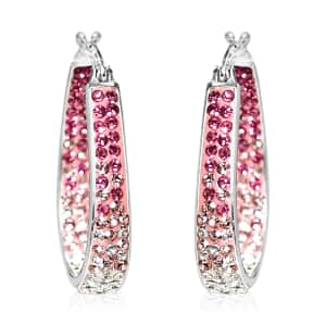 Austrian White Crystal Pink Crystal Earrings in Silvertone, Inside Out Hoops For Women
