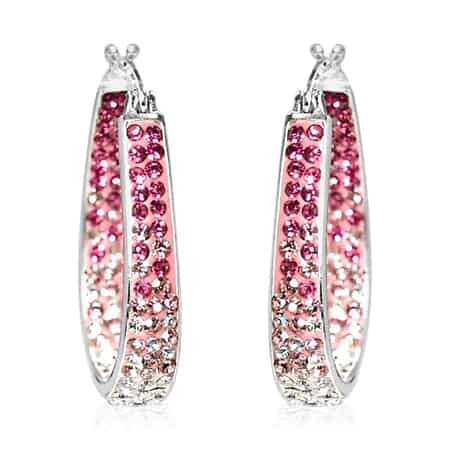 Austrian White Crystal Pink Crystal Earrings in Silvertone, Inside Out Hoops For Women image number 0