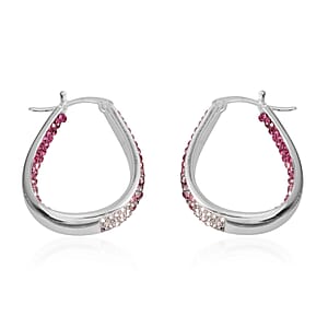 Austrian White Crystal Pink Crystal Earrings in Silvertone, Inside Out Hoops For Women