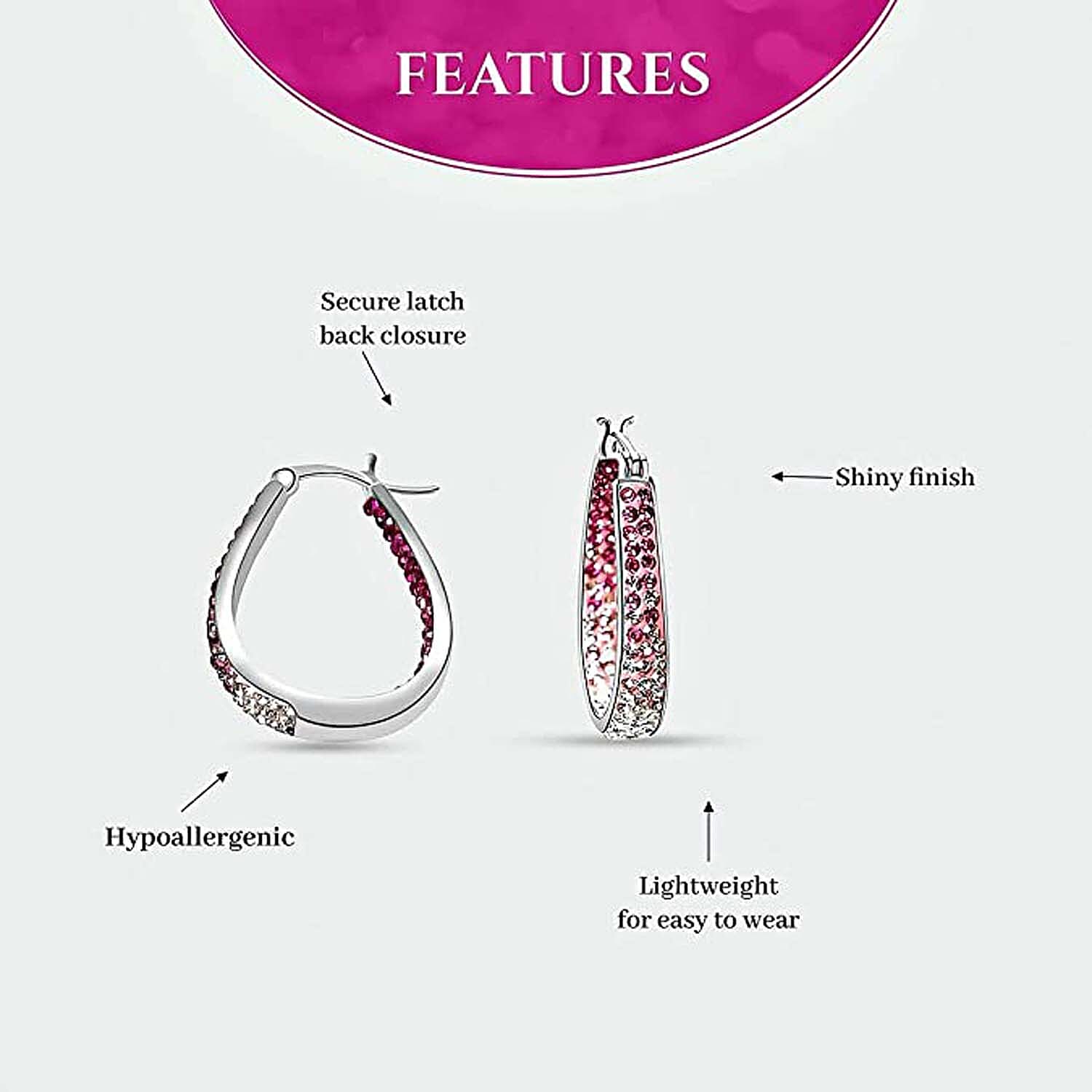 Austrian White Crystal Pink Crystal Earrings in Silvertone, Inside Out Hoops For Women