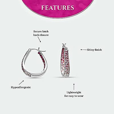 Austrian White Crystal Pink Crystal Earrings in Silvertone, Inside Out Hoops For Women