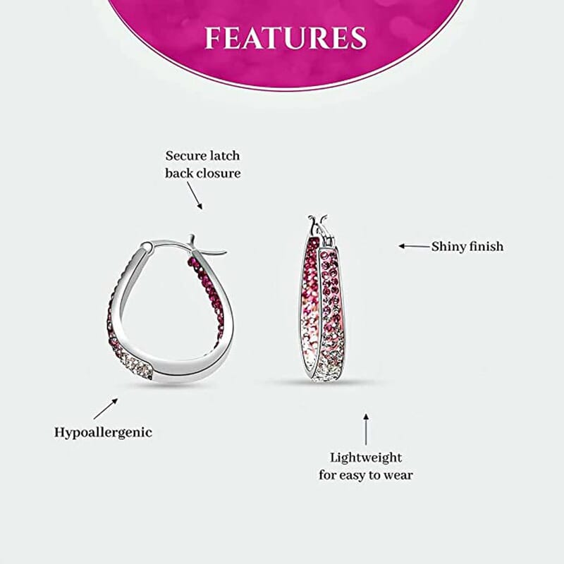 Austrian White Crystal Pink Crystal Earrings in Silvertone, Inside Out Hoops For Women