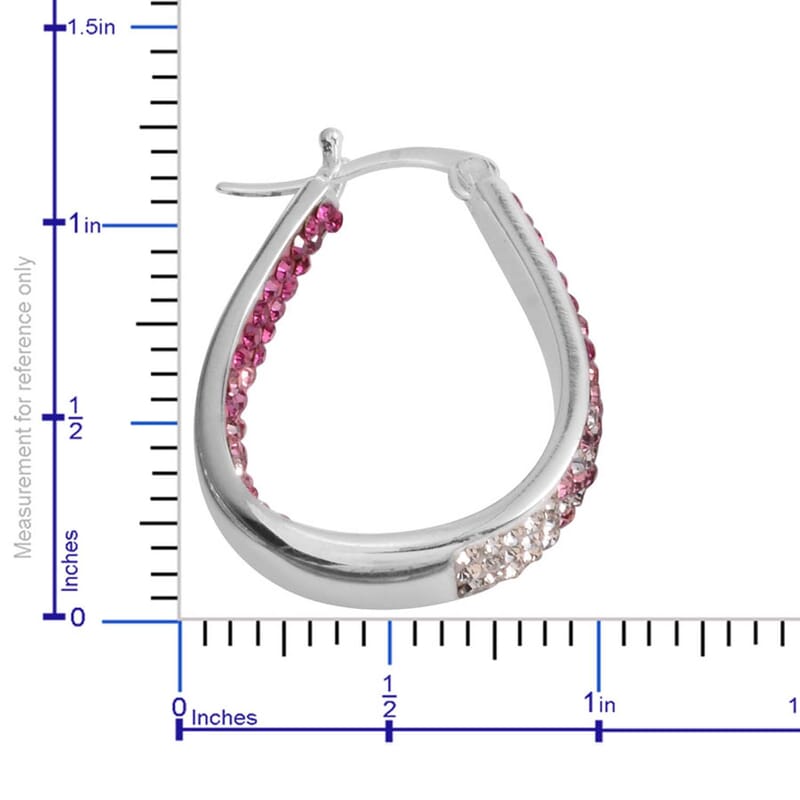 Austrian White Crystal Pink Crystal Earrings in Silvertone, Inside Out Hoops For Women