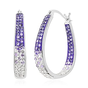 Austrian White Crystal Purple Crystal Earrings in Silvertone, Inside Out Hoops For Women