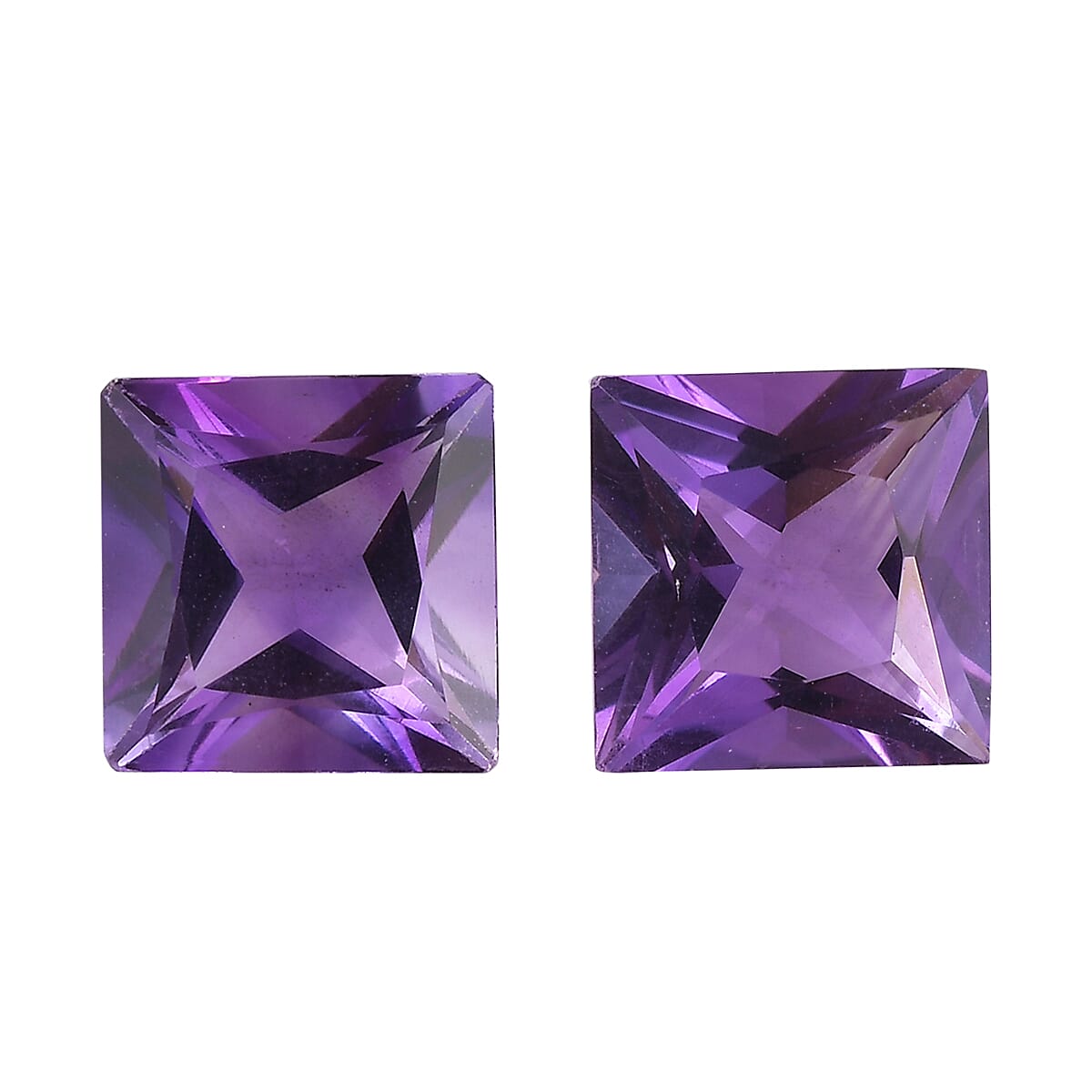 Princess Cut Rose De France Amethyst Set of 2 (Sqr 8 mm) 3.97 ctw Loose Gemstone