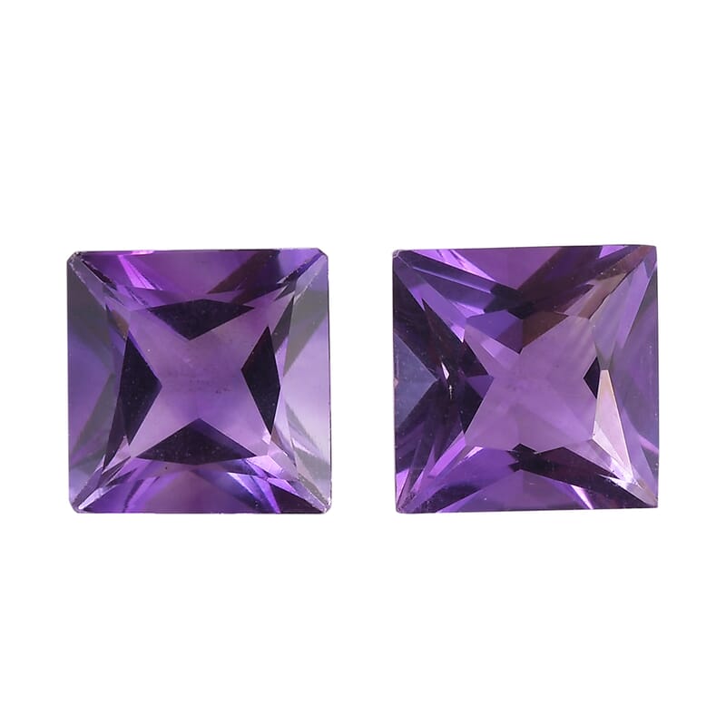 Princess Cut Rose De France Amethyst Set of 2 (Sqr 8 mm) 3.97 ctw Loose Gemstone