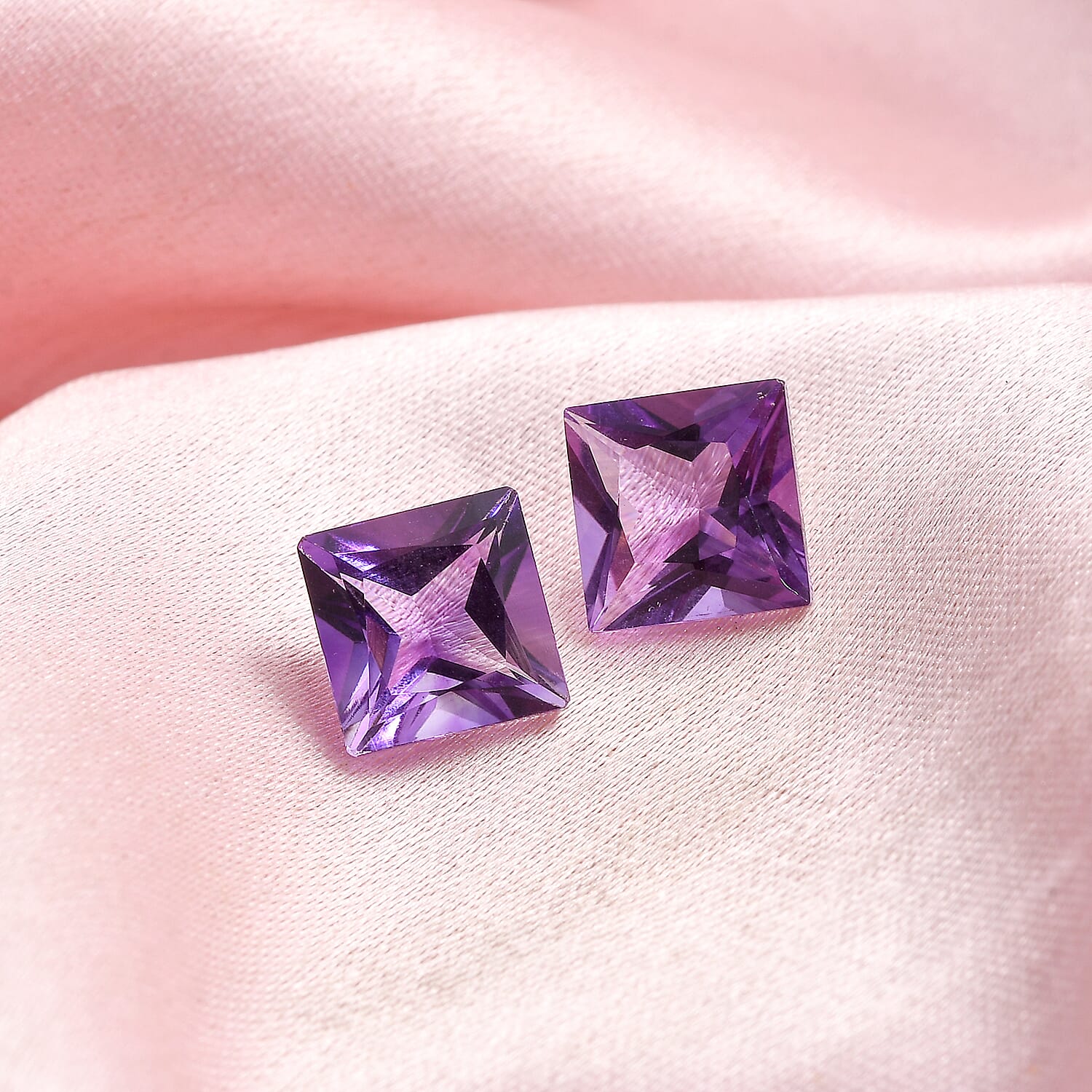 Princess Cut Rose De France Amethyst Set of 2 (Sqr 8 mm) 3.97 ctw Loose Gemstone