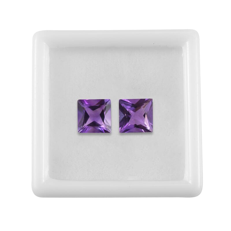Princess Cut Rose De France Amethyst Set of 2 (Sqr 8 mm) 3.97 ctw Loose Gemstone