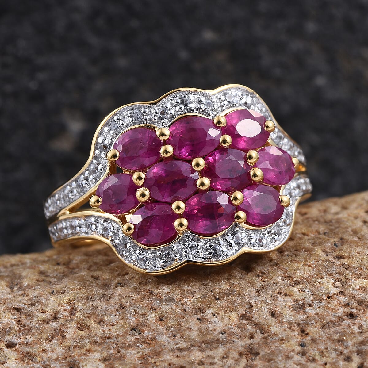 STS Closeout Ruby and Zircon 2.48 ctw Ring in 14K Yellow Gold Over Sterling Silver (Size 7.0) image number 1