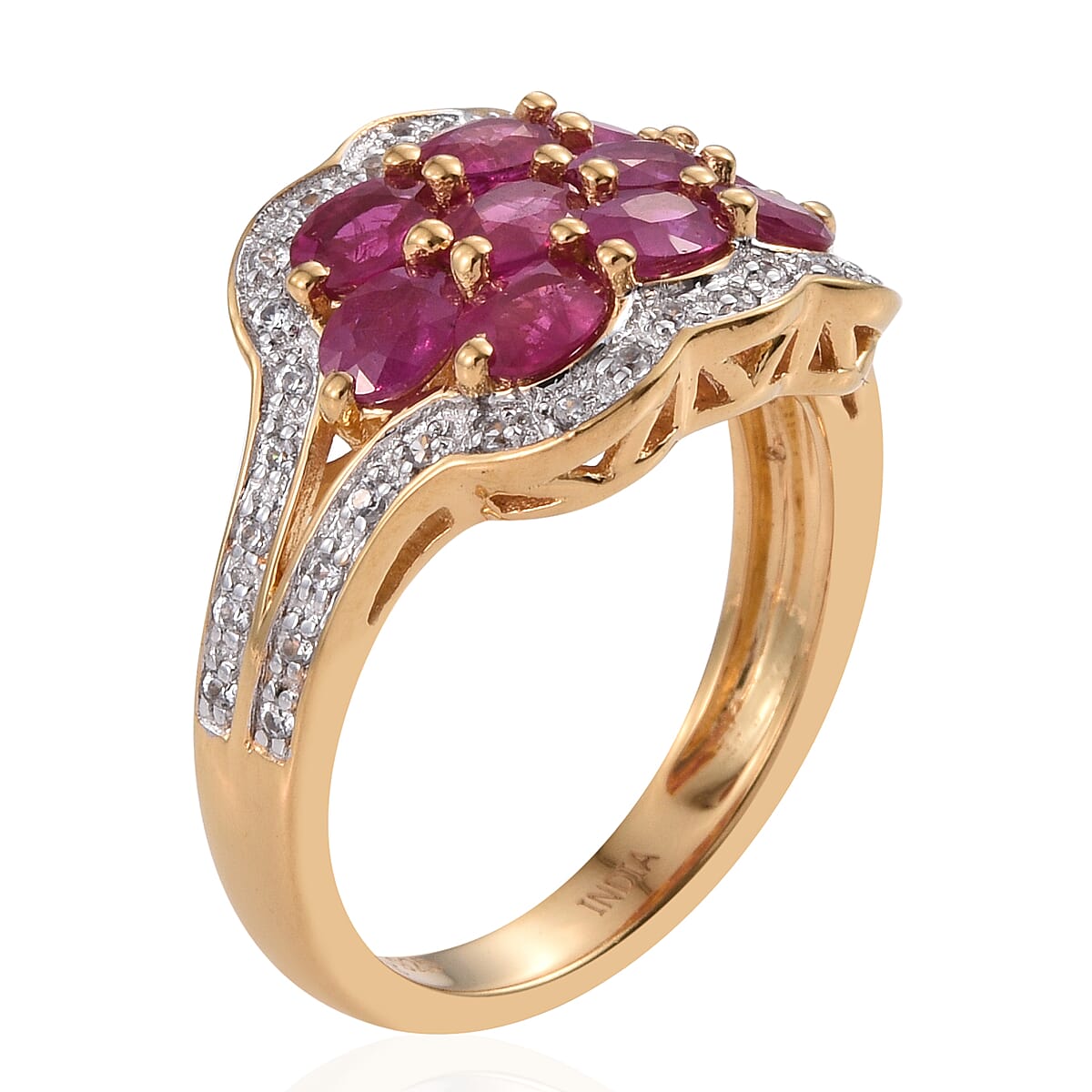 STS Closeout Ruby and Zircon 2.48 ctw Ring in 14K Yellow Gold Over Sterling Silver (Size 7.0) image number 2