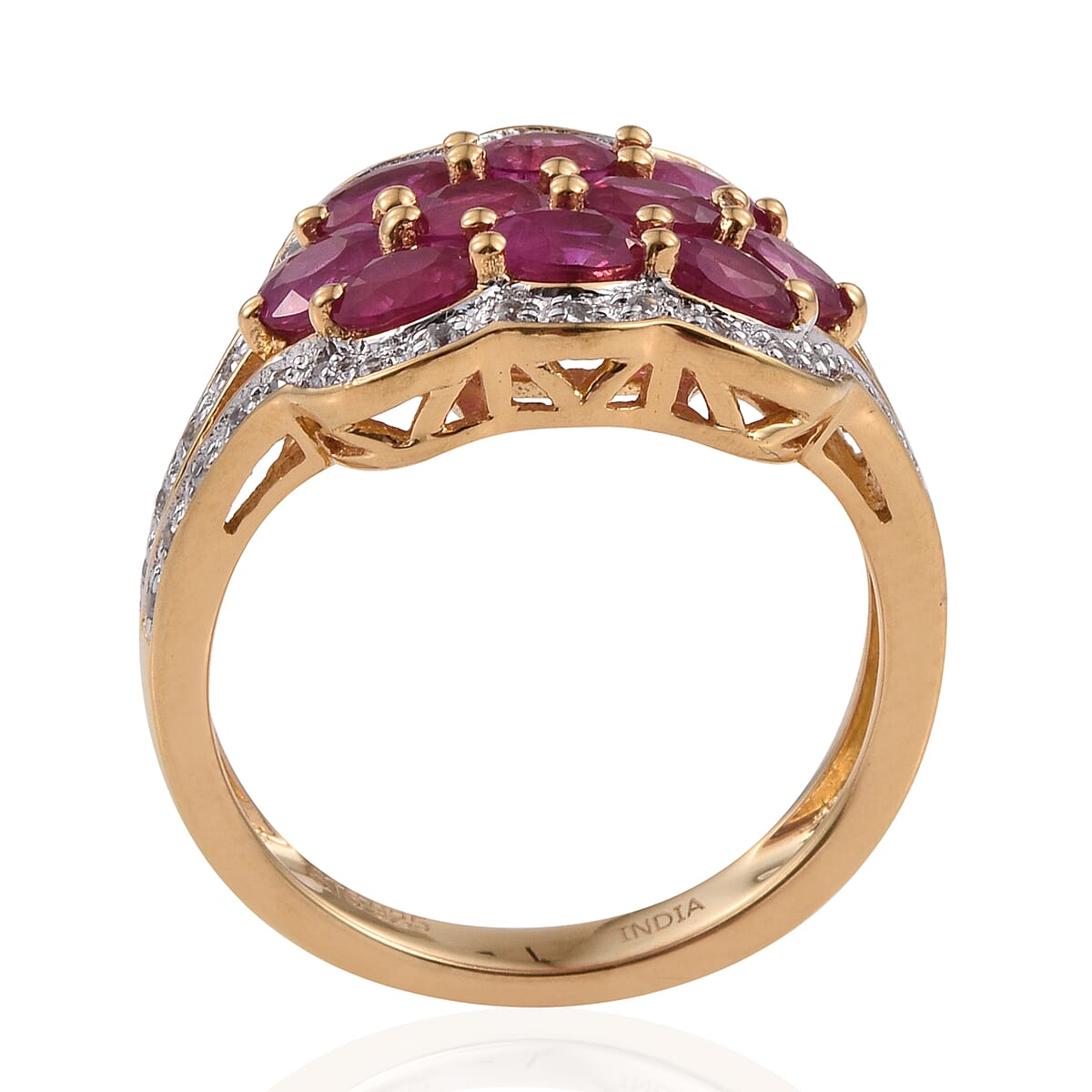 STS Closeout Ruby and Zircon 2.48 ctw Ring in 14K Yellow Gold Over Sterling Silver (Size 7.0) image number 4