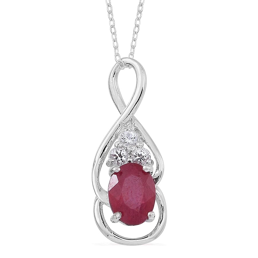 Niassa Ruby, White Topaz Sterling Silver Ring (Size 9) and Pendant With Chain (18 in) 2.45 ctw