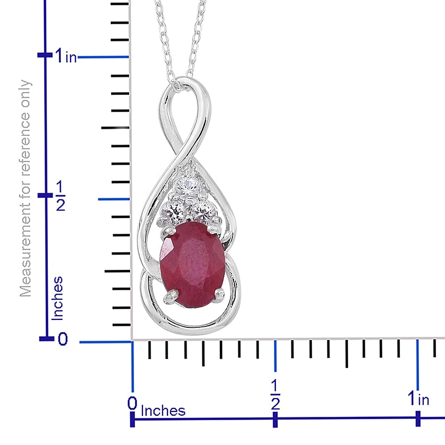 Niassa Ruby, White Topaz Sterling Silver Ring (Size 9) and Pendant With Chain (18 in) 2.45 ctw