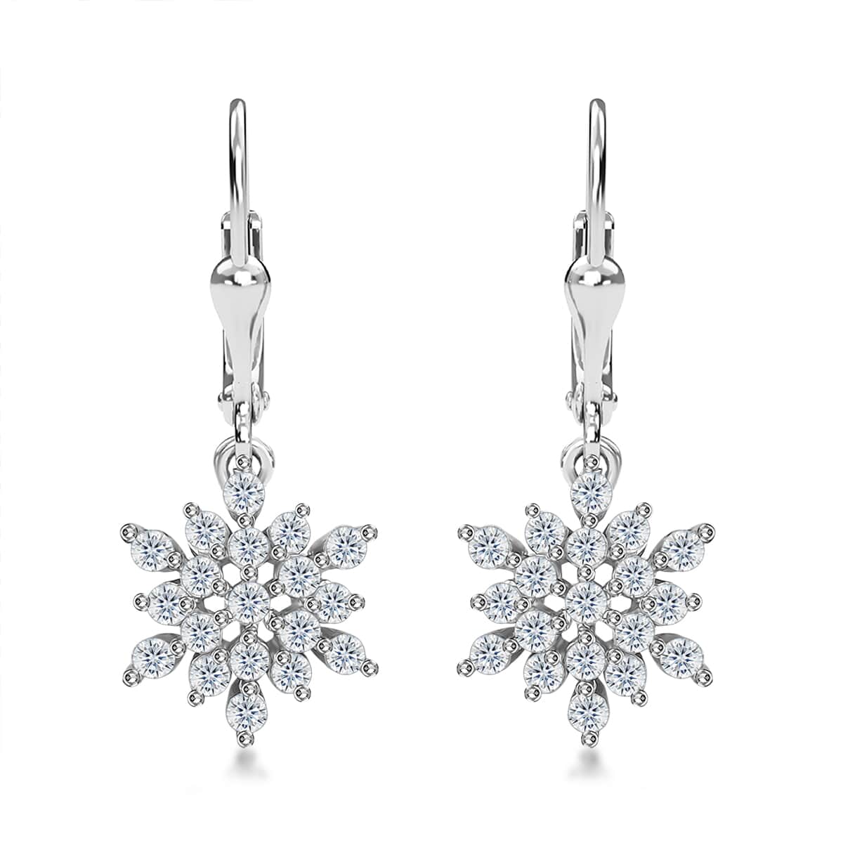 Zircon Snowflake Earrings in Platinum Over Sterling Silver 1.15 ctw image number 0