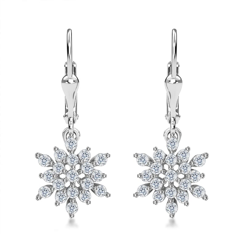 D'Joy Zircon Snowflake Earrings in Platinum Over Sterling Silver 1.15 ctw