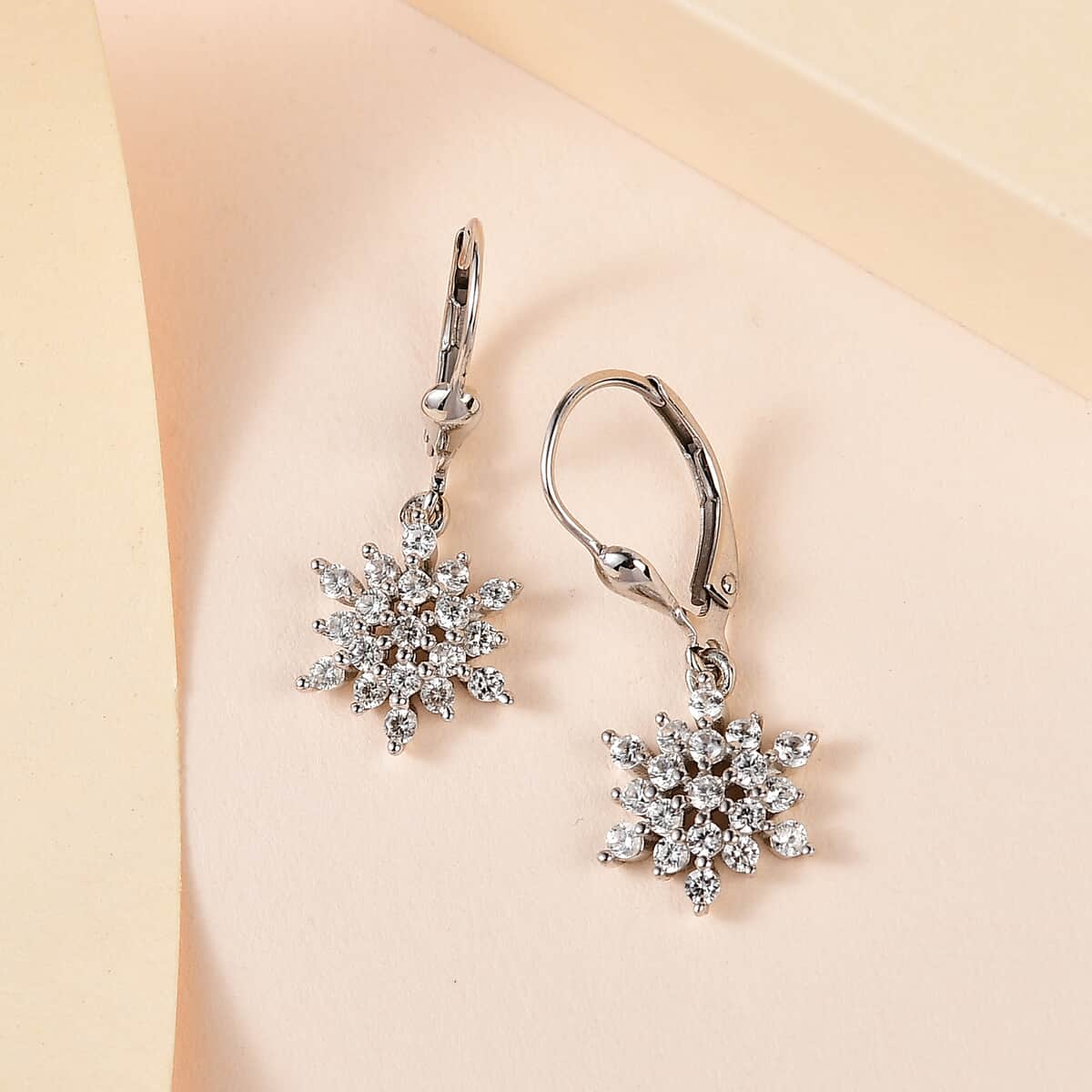 Zircon Snowflake Earrings in Platinum Over Sterling Silver 1.15 ctw image number 1