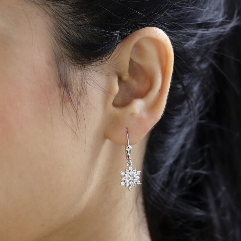 D'Joy Zircon Snowflake Earrings in Platinum Over Sterling Silver 1.15 ctw