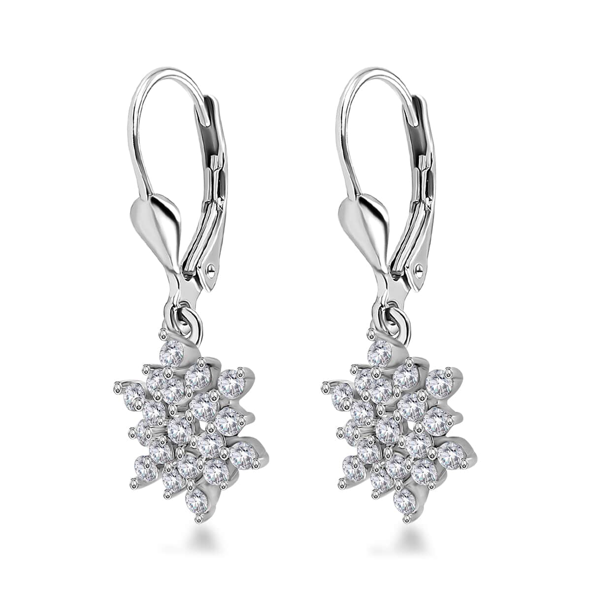 Zircon Snowflake Earrings in Platinum Over Sterling Silver 1.15 ctw image number 3