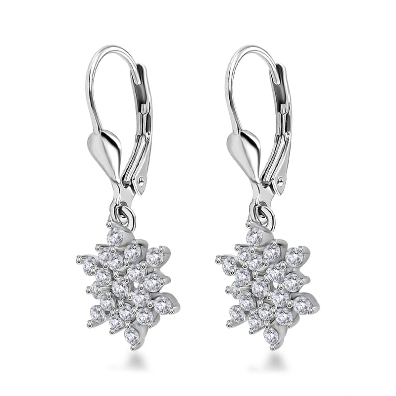 D'Joy Zircon Snowflake Earrings in Platinum Over Sterling Silver 1.15 ctw